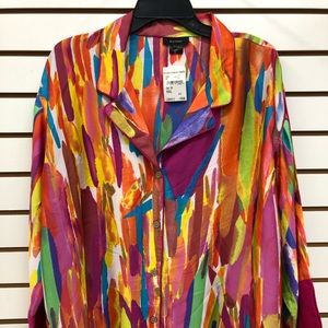 NWT  Natory top, colorful,  Silky w/buttons XXL